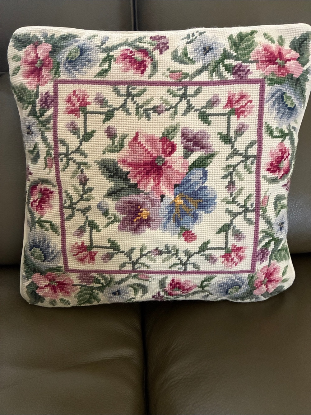Vintage Custom Floral Wool Embroidered Square Pillow
